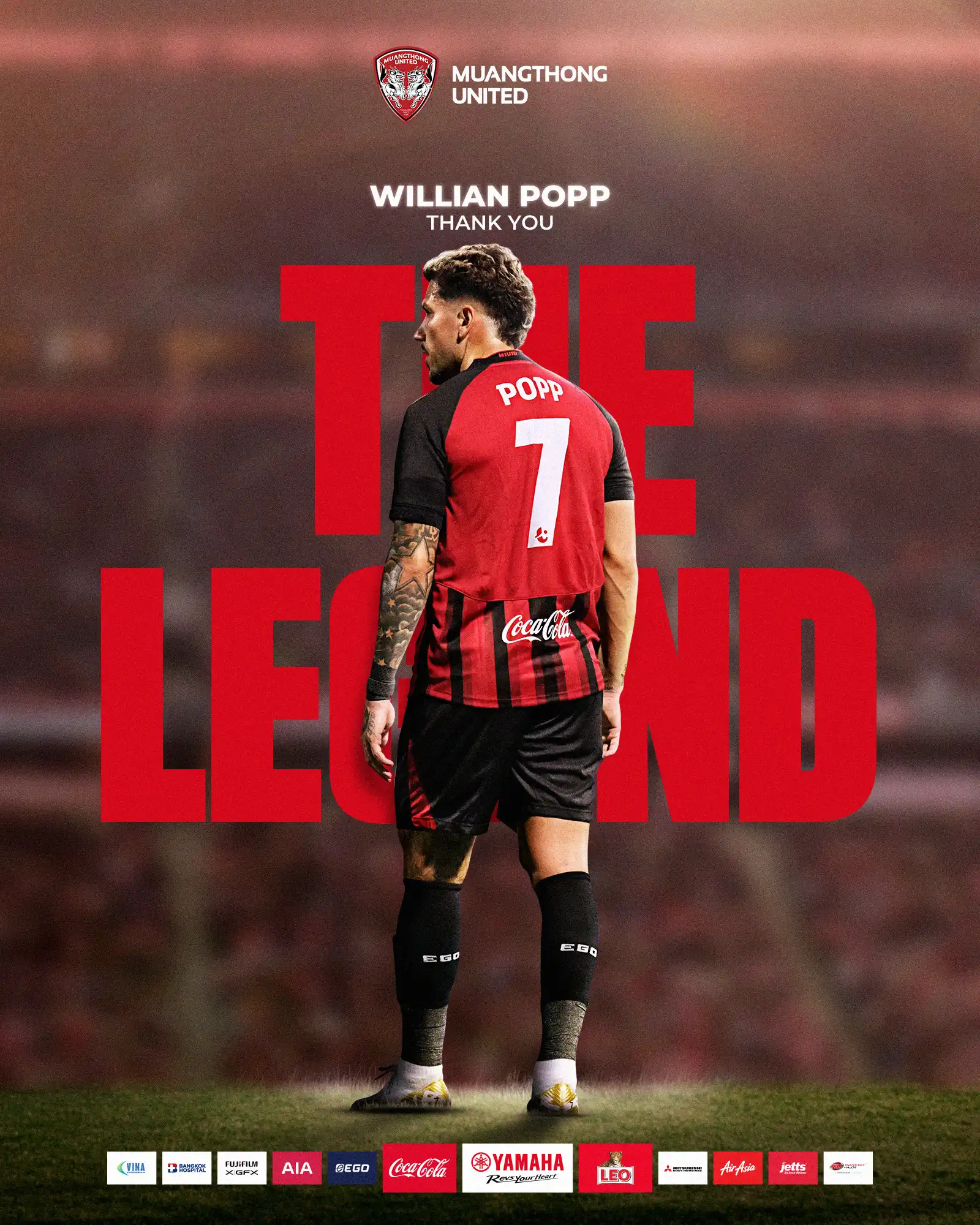 Muangthong confirm the departure of Willian Popp